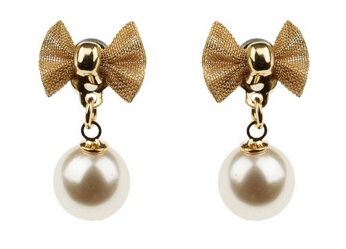 Gold bow drop earrings cr