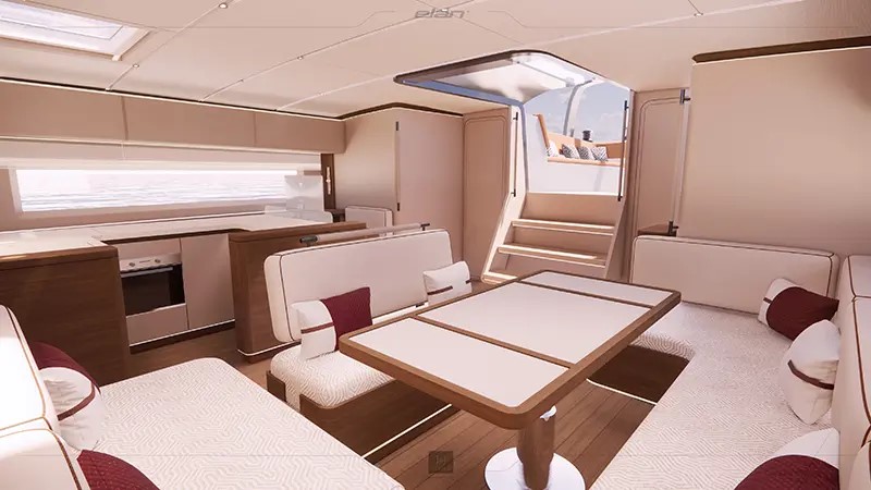 Elan SixtyFive salon s pogledom v kokpit