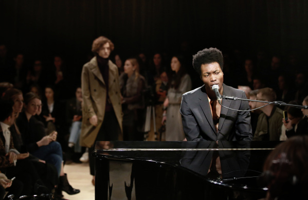 Benjamin Clementine wearing Burberry at the Burberry Menswear January 20