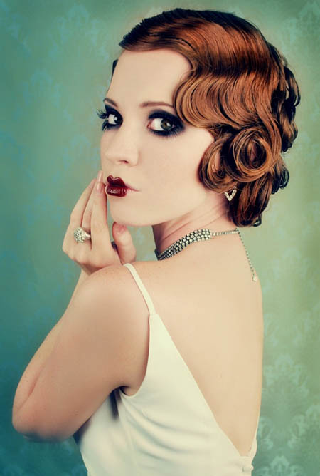 retro curly bridal updo hairstyle