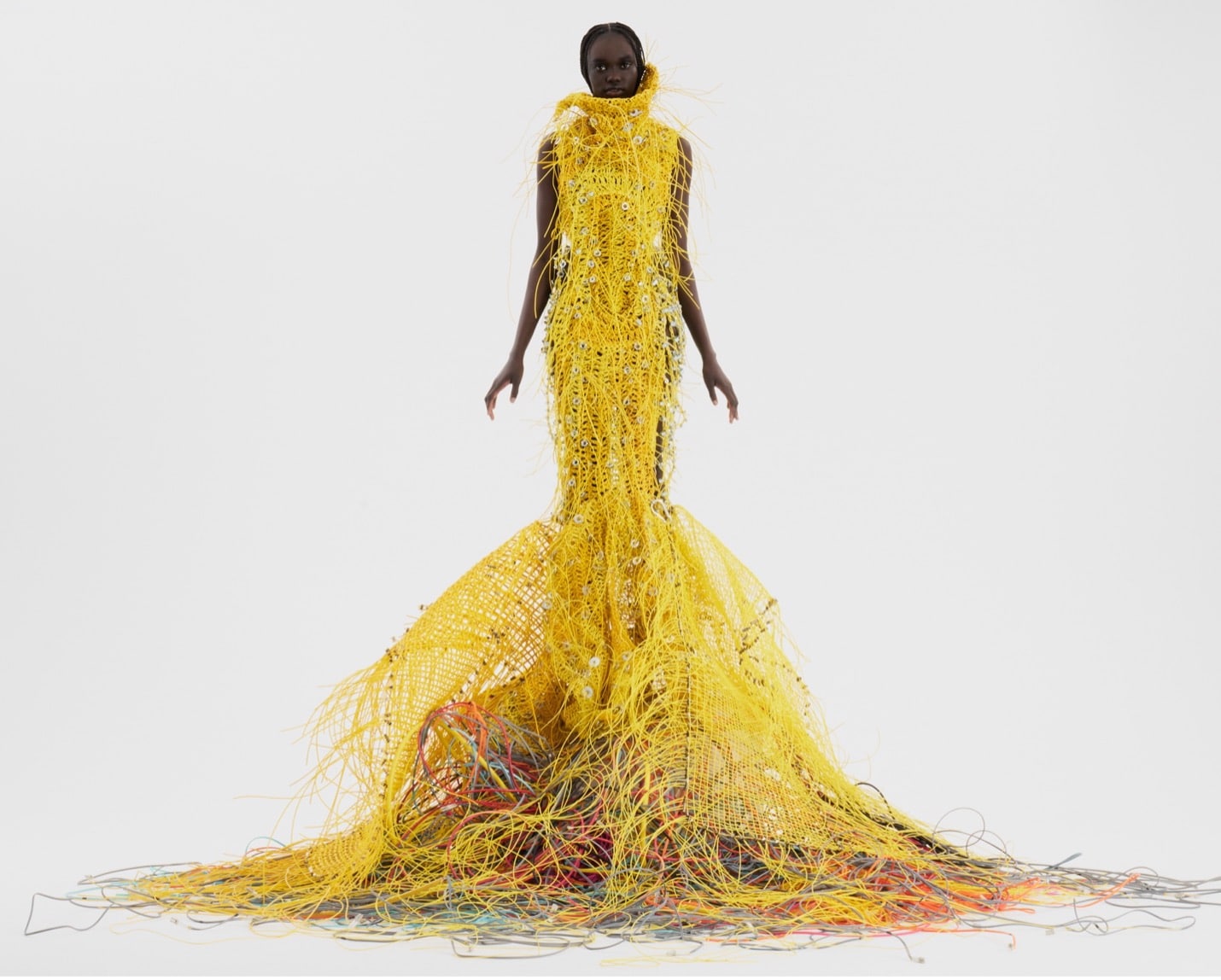 A stunning garment crafted from data center cables