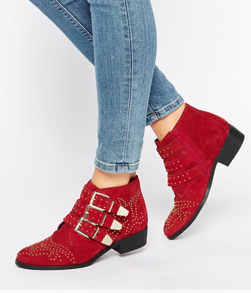Office Alloy Stud Red Suede Ankle Boots asos cr