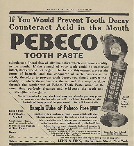 1909 Ad Lehn Fink Pebeco Toothpaste Prevent Tooth Decay
