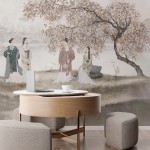 Japanska tišina u prostoru # nova kolekcija zidnih tapeta MagisWall zove na opuštanje Empty white wall in modern room. Mock up interior in minimalist, contemporary style. Free space, copy space for your picture, text, or another design. Table, cup with coffee, laptop. 3D rendering